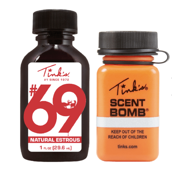 Tink’s #69 Doe-in-Rut Estrous Doe Urine ~ 1oz/29.6ml Plastic Bottle with Squirt Top & Scent Bomb